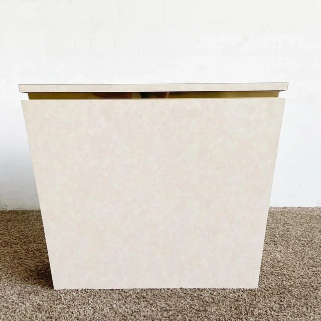 Contemporary Postmodern Beige Laminate and Gold Rectangular Side Table For Sale - Image 3 of 7