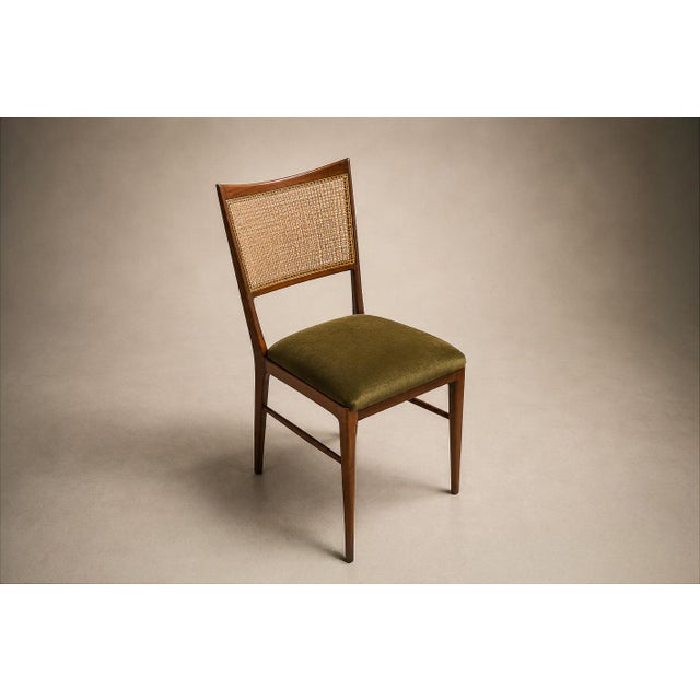 Set of Eight Brazilian Modern Dining Chairs in Caviúna, Cane & Warm Olive Mohair, 1960s For Sale - Image 13 of 18