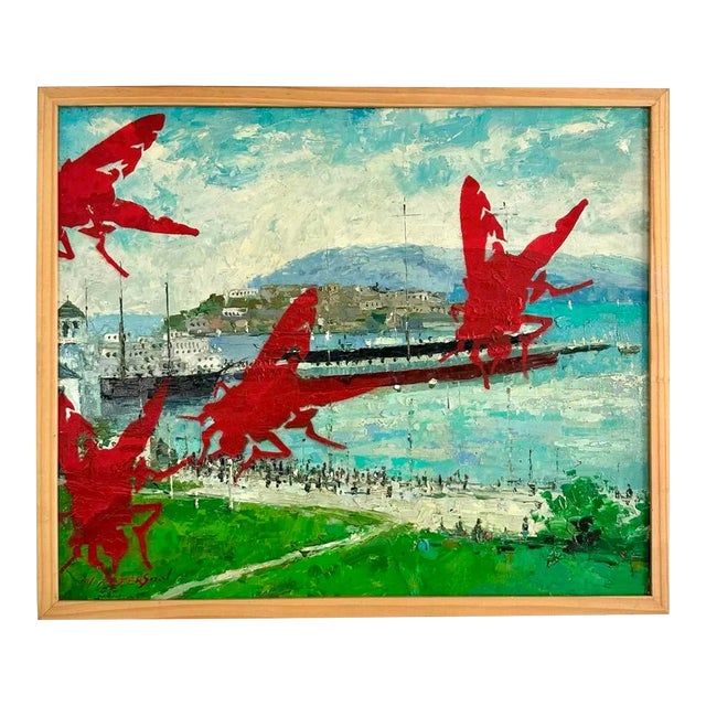 Vintage Boho Outsider Art Reclaimed Oil on Canvas For Sale