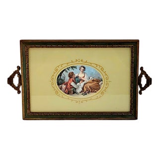 Mid-Century French Provincial Rococo Revival Courting Scene Vanity Tray For Sale