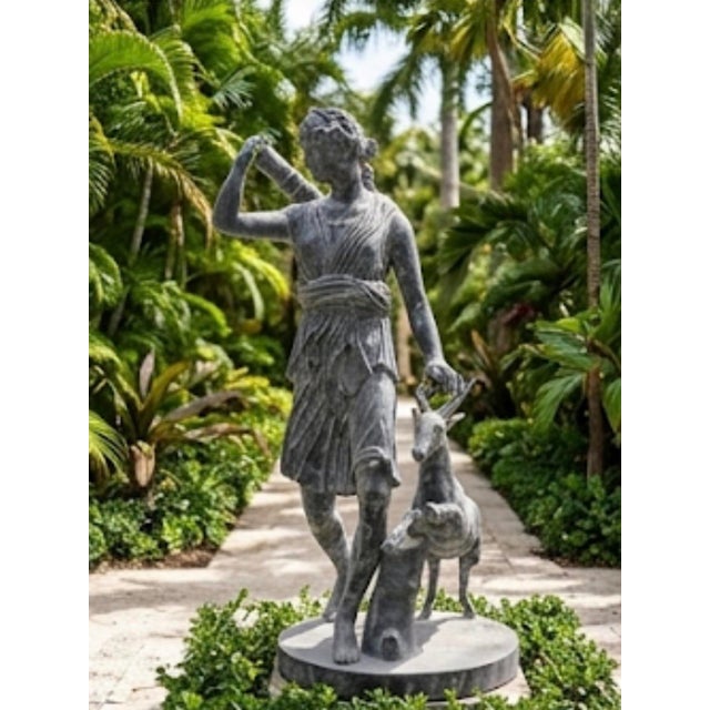 Classical Cast Iron Statue of Diana the Huntress With Stag For Sale - Image 12 of 12