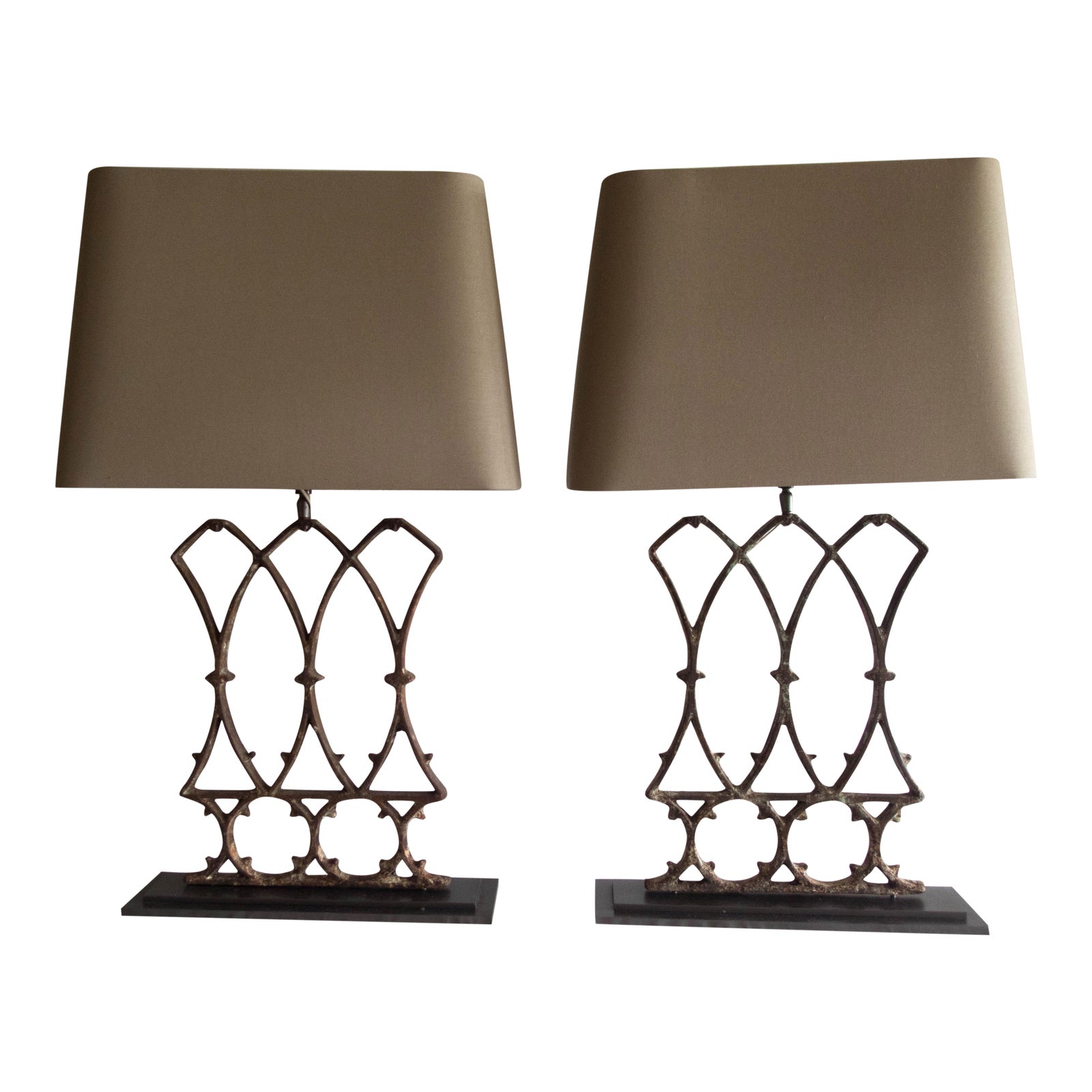 French Architectural Table Lamps (Pr.) 17 x 5 x 33 Antique Iron