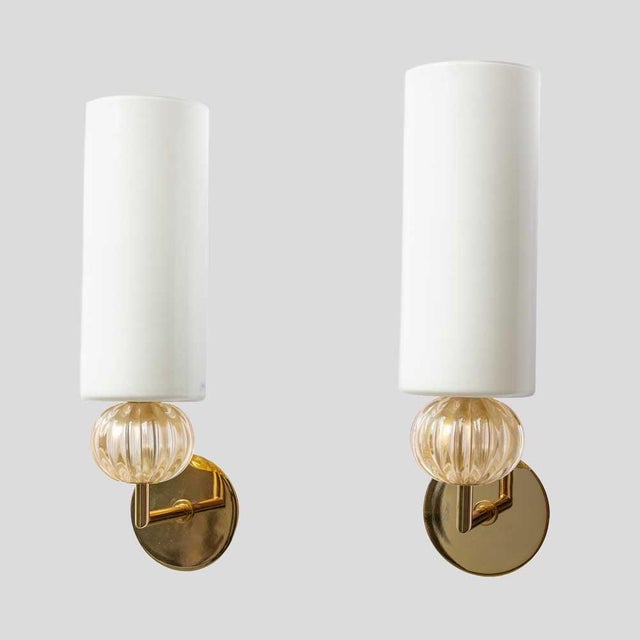 White and Gold Glass Wall Sconces, Set of 2 For Sale - Image 12 of 12