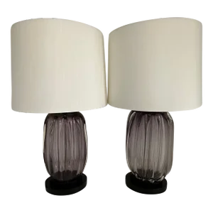 A Pair of Currey & Company Plum Glass Table Lamps