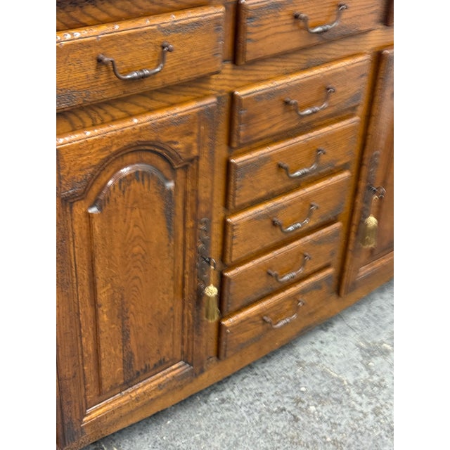 Traditional Distressed Oak Eight-Drawer Entree/Buffet For Sale - Image 9 of 12