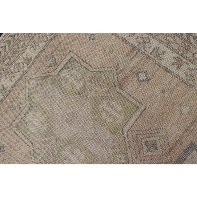 Antique Turkish Oushak Runner With Soft Gold and Celadon Geometric Medallions For Sale - Image 13 of 13