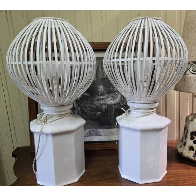 Ceramic Large Modern Lamps in Ceramic and Painted Wood, Set of 2 For Sale - Image 7 of 10