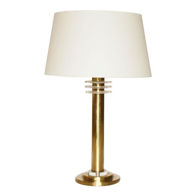 Pair of Brass Lamps With Lucite Detailing, C. 1960 For Sale