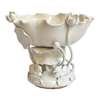 Mid-Century Chinese Blanc De Chien Porcelain Lotus Bowl For Sale