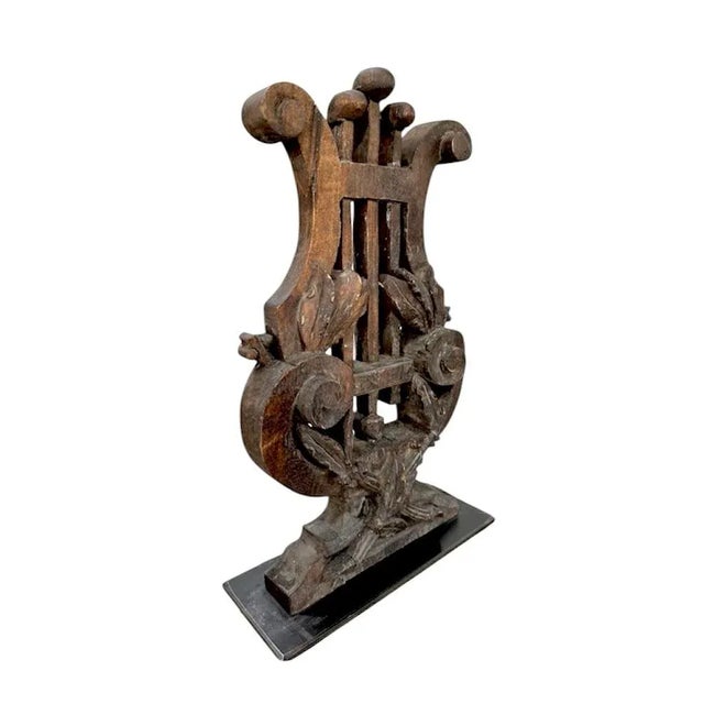 Rustic European Arteriors Carved Wood Architectural Lyre Harp Figure / Statue, Lisa Luby Ryan Collection For Sale - Image 3 of 5