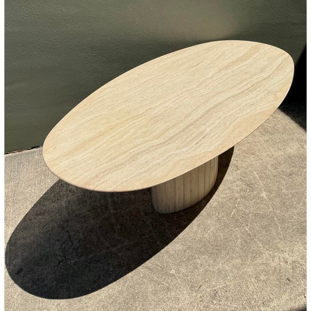 Beige Vintage Italian Travertine Oval Dining Table For Sale - Image 8 of 12