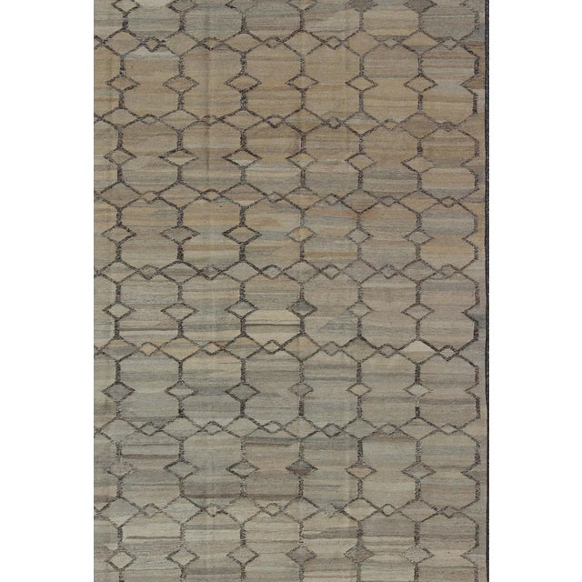 Modern Afghan Modern Tribal Kilim Rug in Shades of Gray, Silver, and Dark Gray For Sale - Image 3 of 9
