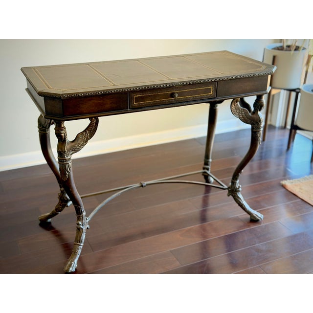 Jean Michel Frank Adolphe Chanaux Vintage Egyptian Revival Leather Top Console Table Desk With Winged Woman Caryatid Sphinx Base For Sale - Image 4 of 11