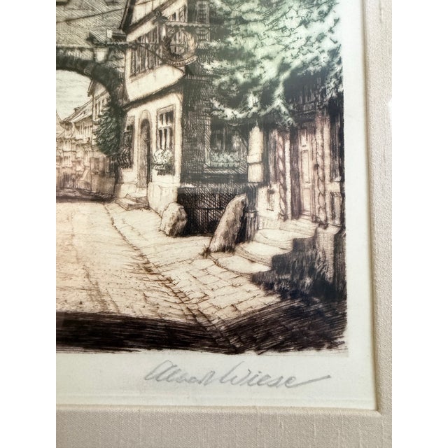 Pair of Signed Mid-Century Hand-Colored German Etchings of Rothenburg Ob Der Tauber | Ernst Geissendörfer & Albert Wiese For Sale - Image 9 of 12
