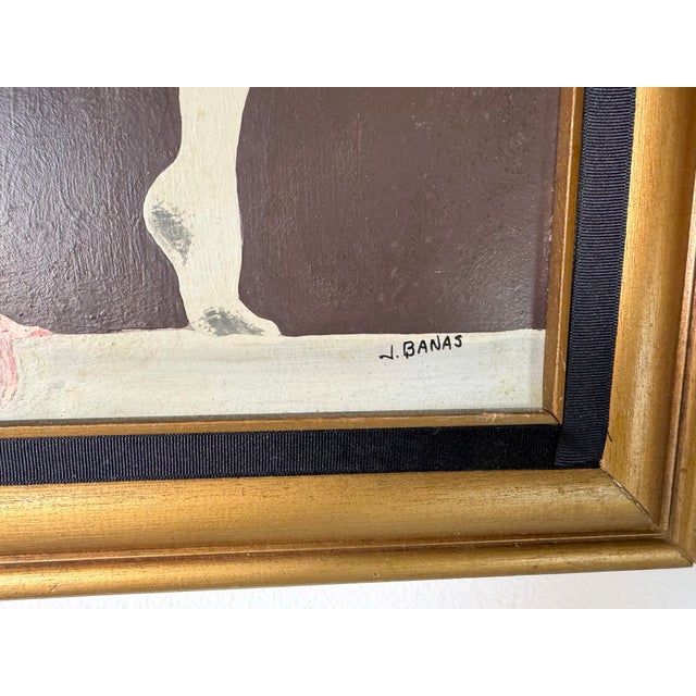 1970s Vintage J. Banas Figurative Acrobat Dancer Oil on Artist Board Painting, Framed For Sale - Image 11 of 13