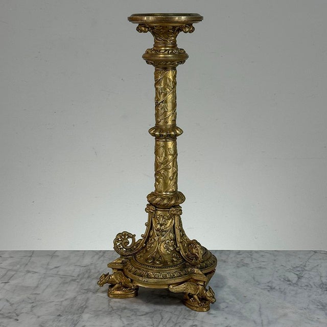 Metal Set of Two 19th Century French Renaissance Gilt Bronze Candlesticks For Sale - Image 7 of 18