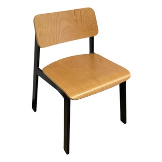 1970s Mid-Century Modern Industrial Plywood and Black Metal Stacking Chair For Sale