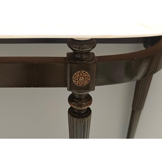 Portuguese Demi Lune Console Table in Ebonized Beech with Pink Marble Top, Italy, 1960s For Sale - Image 12 of 15