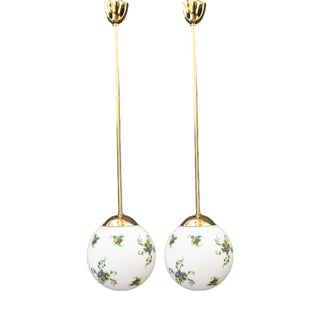 Art Deco Pendants with Hand Painted Glass, Vienna, 1920s, Set of 2 For Sale