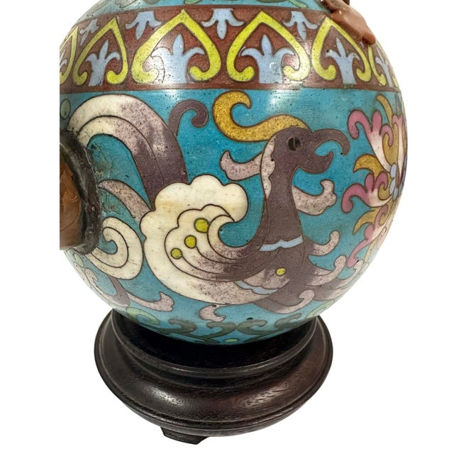Turquoise Early 20th Century Hand-Crafted Chinese Cloisonné Ewer / Teapot For Sale - Image 8 of 15