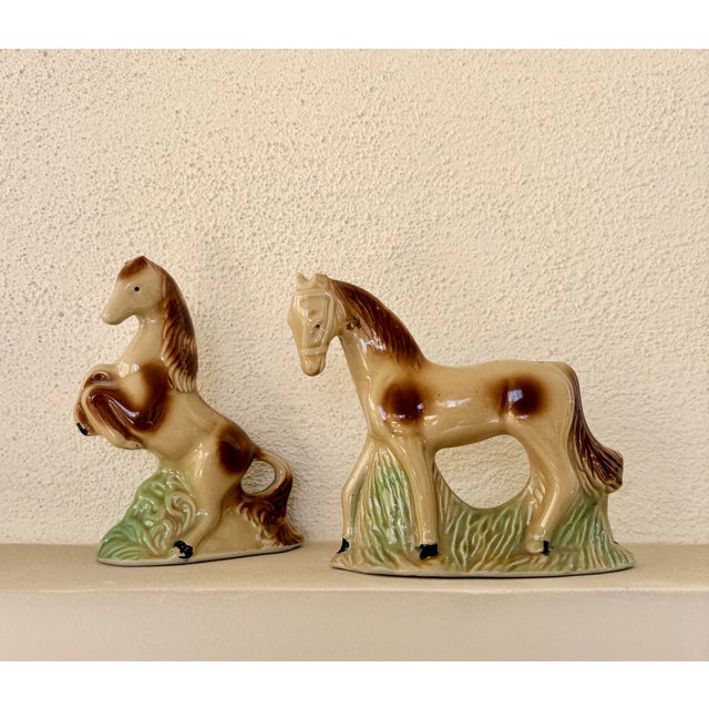 Brown Mid-Twentieth Century Brazilian Ceramic Horse Figurines, a Pair For Sale - Image 8 of 11