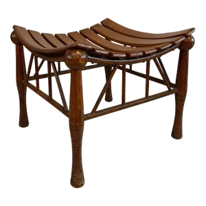 Early 20th Century Egyptian Revival Light Slat Oak Thebes Stool