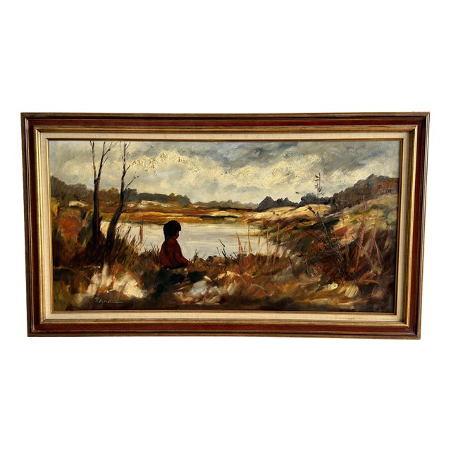 Poul Anders, Autumn River Landscape, 1960s, Oil on Canvas, Framed For Sale