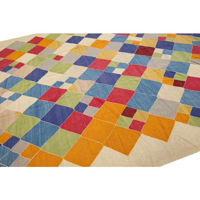 2010s Modern Kilim Wool Rug Flatweave With Multicolor Design For Sale In New York - Image 6 of 7
