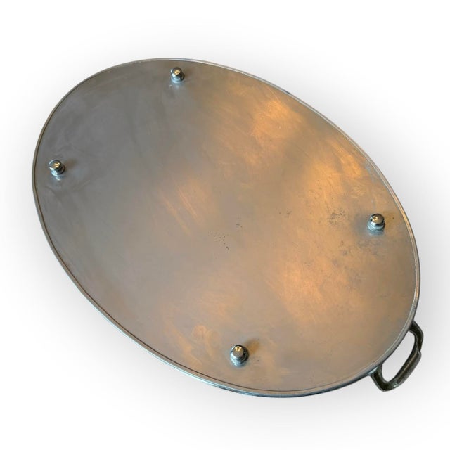Silver Vintage Silver-Tone Oval Pierced Gallery Tray With Handles and Feet For Sale - Image 8 of 11