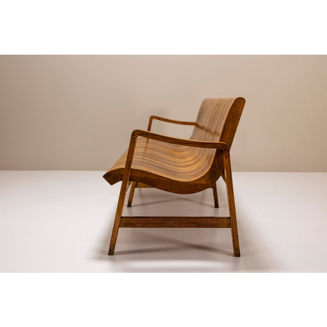 Mid-Century Modern Vintage Wave-Shaped Bench in Walnut, 1950s For Sale - Image 3 of 10