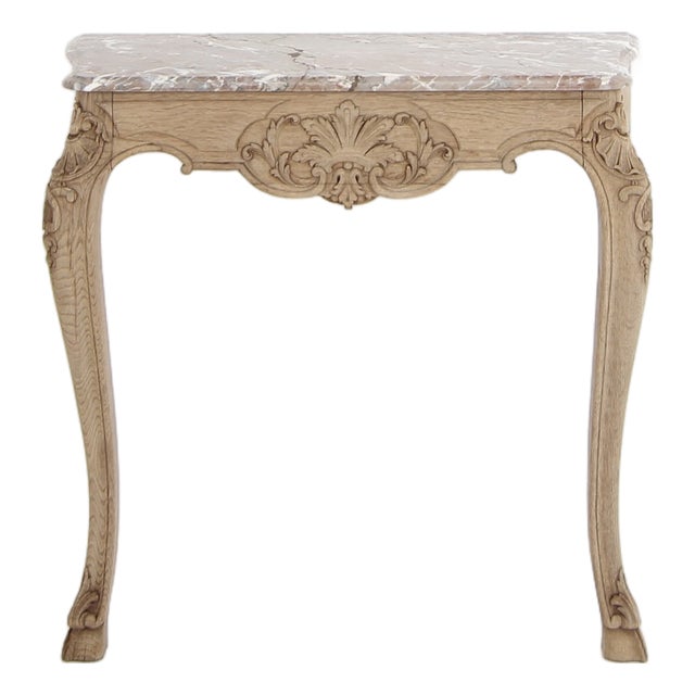 Small Louis XV Oak and Marble Top Console Table, 1920s For Sale