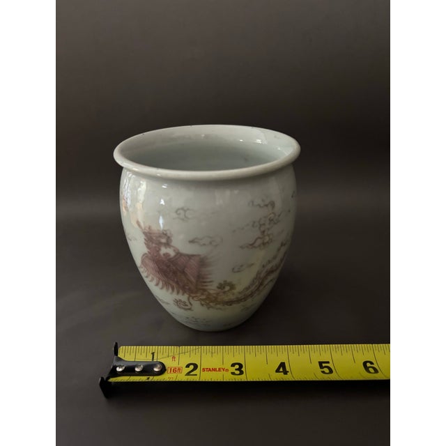 Red Chinese Underglaze Copper Red Porcelain Phoenix Planter Jar For Sale - Image 8 of 8