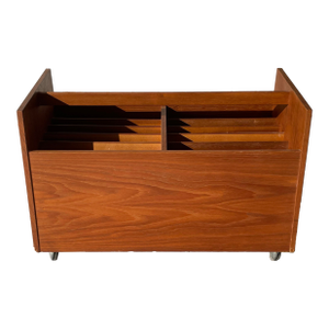 1960’s Teak Magazine or Record Rolling Rack by Bruksbo