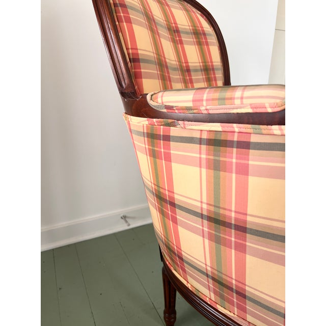Vintage Madras Plaid Silk Upholstered Accent Chair Made by Owners Select HighPoint North Carolina, Pink Plaid Silk Chair Custom Made For Sale - Image 16 of 18