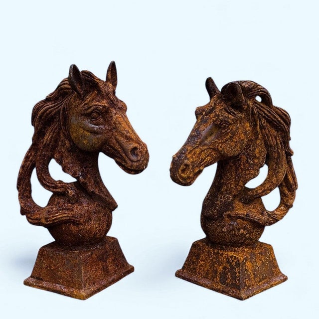 Large Cast Iron Horse Heads, Set of 2 For Sale - Image 5 of 5