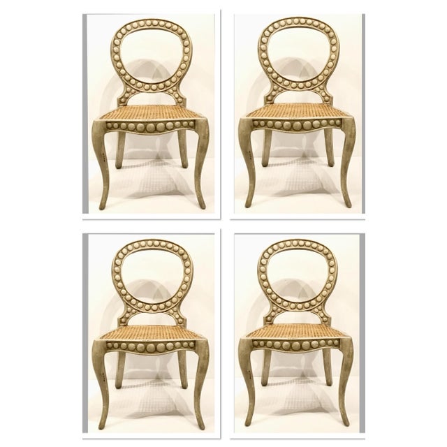 Wood White Pendant Caned Side Chairs Set of Four For Sale - Image 7 of 7