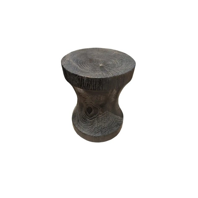 Contemporary Sculptural Side Table Crafted From Teak, Modern Organic, Burnt Finish For Sale - Image 3 of 4