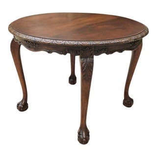 Antique English Chippendale Walnut Round Coffee Table ~ End Table For Sale