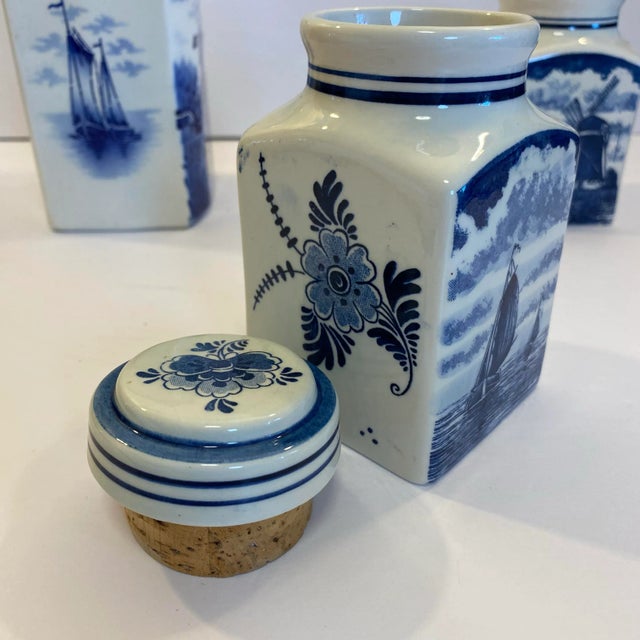 Shabby Chic Vintage German Inge & Dutch Delft Blue and White Ceramic Canister Set, 3 Pieces For Sale - Image 3 of 12