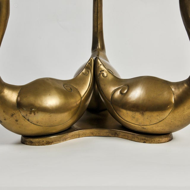Vintage Brass Swan Coffee Table With Round Glass Top For Sale In Rochester - Image 6 of 14
