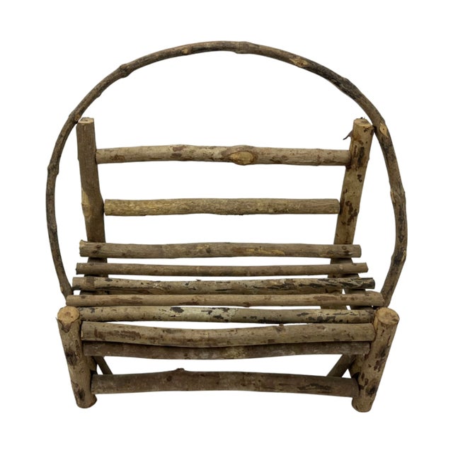 Brown Vintage Miniature Rustic Twig Wood Bench Chair Adirondack Log Cabin Folk 10.5"h For Sale - Image 8 of 13