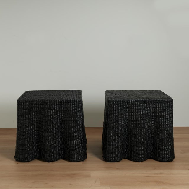 Chic pair of mid century inspired ghost drapery square stands handcrafted with a durable metal frame ambitiously wrapped...