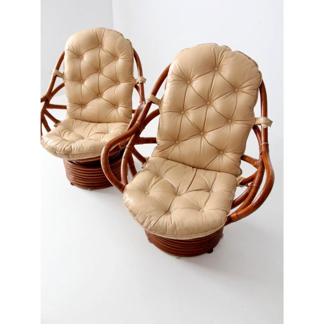 Mid-Century Rattan Swivel Chairs With Ottomans - 4 Pieces For Sale - Image 15 of 16