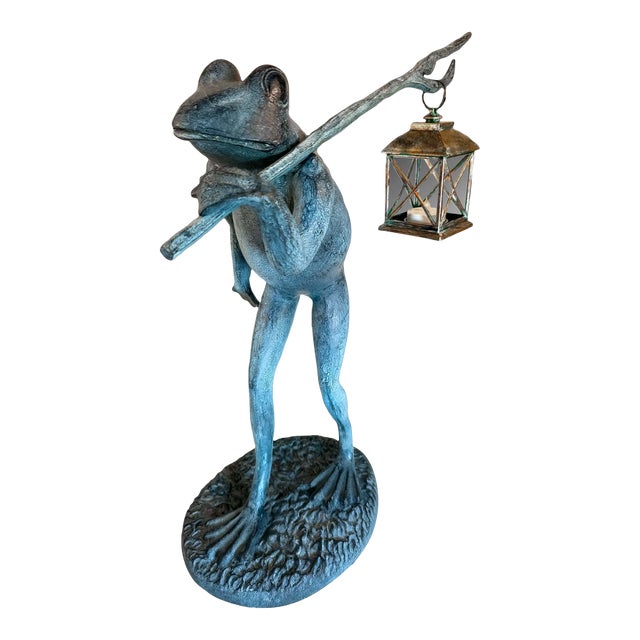 Late 20th Century Spi Walking Frog With Lantern Garden Statue For Sale