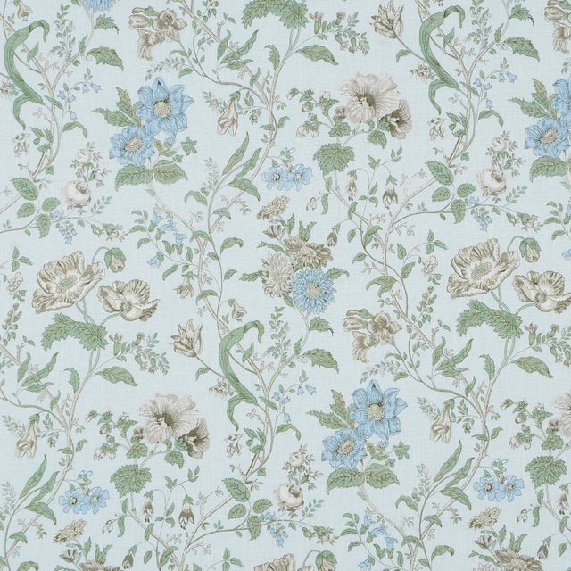 SAMPLE - Schumacher Giselle Floral Fabric In Sky For Sale