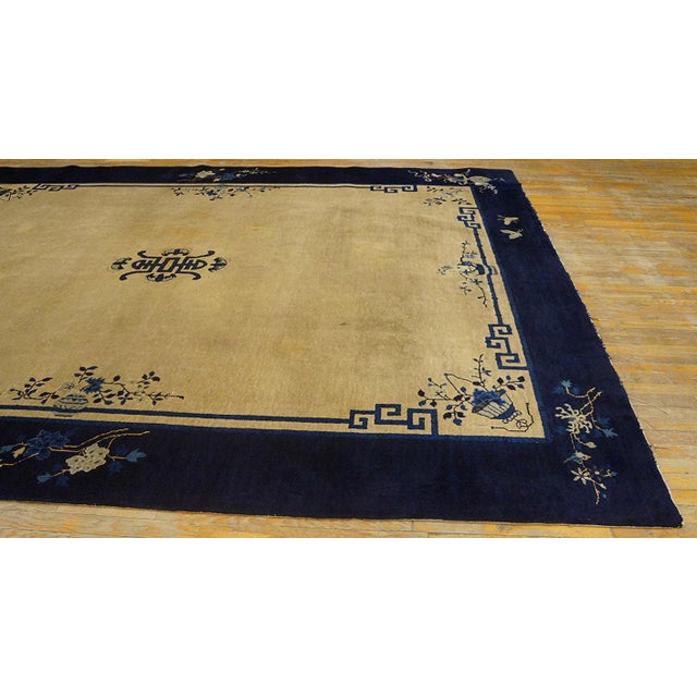 1920s Beige Floral Medallion Protective Symbol Art Deco Style Antique Chinese Peking Rug For Sale - Image 4 of 11