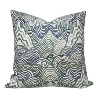 Shangri La Linen Pillow Cover in Aqua, 22x22 Pillow For Sale
