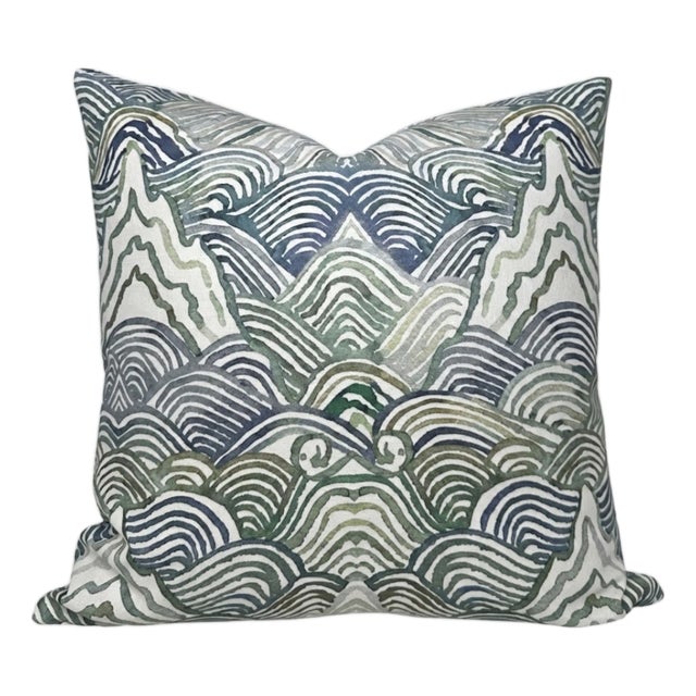 Shangri La Linen Pillow Cover in Aqua, 22x22 Pillow For Sale