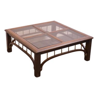 Altavista Lane Rustic European Style 38" Square Accent Glass Panel Coffee Table For Sale