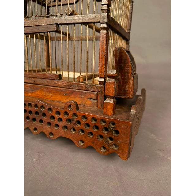 Late 19th Century French Folk Art Finch Bird Cage in Fruitwood & Steel, Circa 1890 For Sale - Image 5 of 14